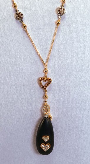 18 kt. Pink gold, White gold - Necklace with pendant - Diamonds, Ebony