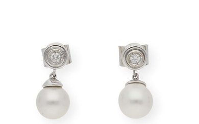 18 kt. White gold - Earrings - 0.50 ct Diamonds - South sea pearls (Australian) 10.00
