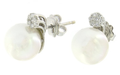 18 kt. White gold - Earrings - 25.30 ct South Sea Pearl - Diamonds