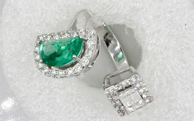 18 kt. White gold - Ring - 1.35 ct Emerald of Colombia, IGI Certificate - Diamonds