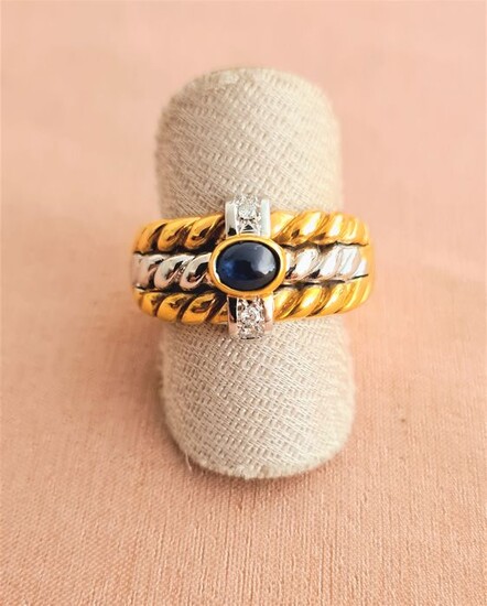 18 kt. White gold, Yellow gold - Ring Sapphire - Diamond