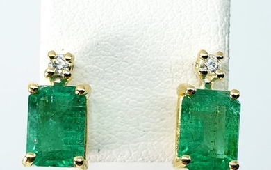 18 kt. Yellow gold - Earrings - 2.43 ct Emeralds - Diamonds