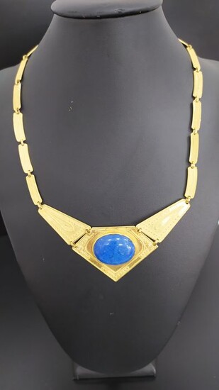 18 kt. Yellow gold - Necklace Lapis lazuli - Diamonds
