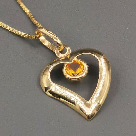 18 kt. Yellow gold - Necklace with pendant - 0.25 ct Citrine