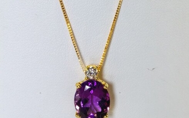 18 kt. Yellow gold - Necklace with pendant Amethyst - Diamond