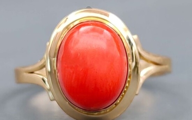 18 kt. Yellow gold, Red coral from the Mediterranean - Ring