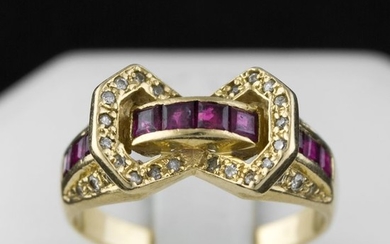 18 kt. Yellow gold - Ring Ruby - Diamonds