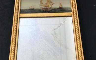 1820 Federal Mirror With Backpainted Glass Ship Panel