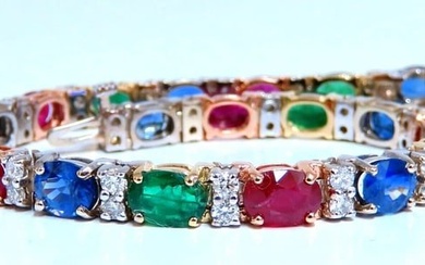 18.28ct natural ruby emerald sapphires diamond tennis bracelet 14kt gem line