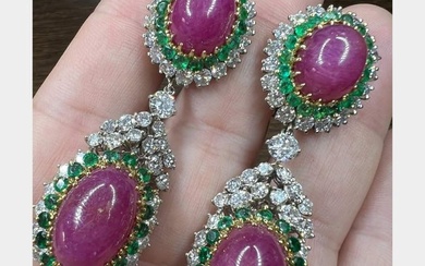 18K Diamond Ruby and Emerald Earrings