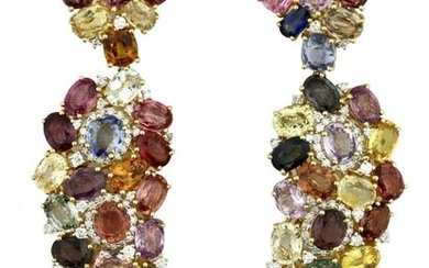 18K Multi-Color Sapphire and Diamond Earrings