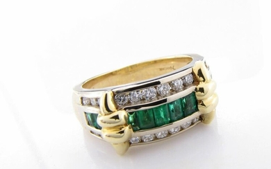 18K Yellow Gold Emerald and Diamond Band Ring
