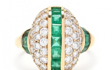 18KT Gold, Diamond, and Emerald Ring