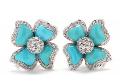 18KT White Gold, Turquoise, and Diamond Earrings