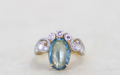 18k & Platinu Edwardian Aquamarine & Diamond Tiara Ring