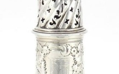 18th century silver baluster shaped caster, embossed