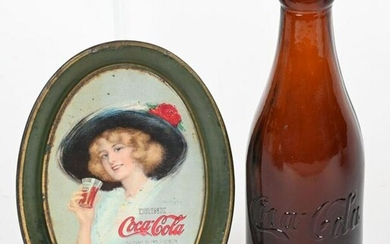 1912 COCA COLA TIP TRAY & AMBER BOTTLE