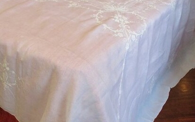 1960 Vintage Embroidered Silk Organza Double Bedspread - Silk - Second half 20th century