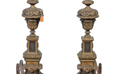 19C Pair of Classic French Cast Bronze Andirons