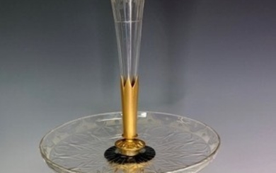 19TH C. DORE BRONZE & ETCHED BACCARAT GLASS CENTERPIECE