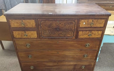 19TH CENTURY MAHOGANY & BURR WALNUT CHEST OF DRAWERS WITH CE...