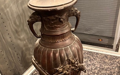 19c Signed Meiji Yoshiea Antique Bronze Vase