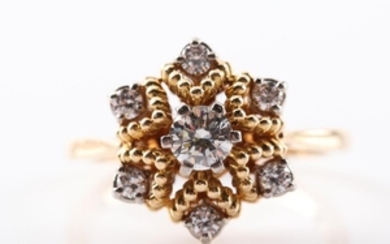 Jabel 18K Yellow Gold and Diamond Bead Flower Ring