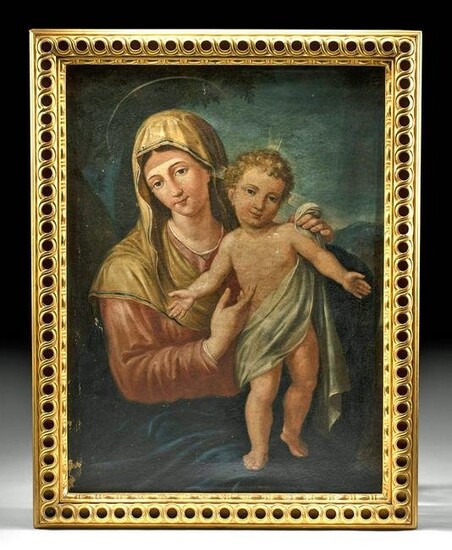 19th C. Italian Painting & Gilt Frame - Madonna & Child