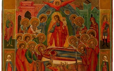 19th century Russian icon. "The Dormition of the Virgin". Egg tempera on wood. In good condition