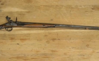 19thC flint lock rifle with ramrod, 53 inches in...