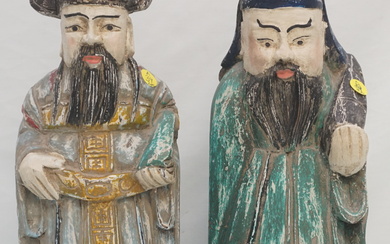 2 CARVED PAINTED CHINESE WISE MEN