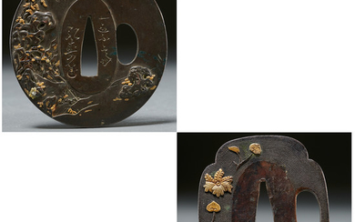 (2) Japanese parcel gilt bronze Tsuba
