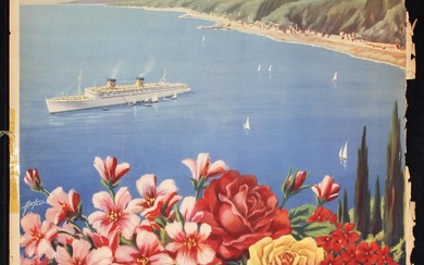 2 Original c. 1950s Travel Posters Mediterranean Cruise