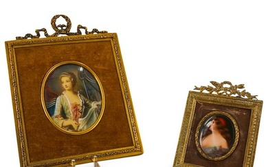 (2 Pc) Antique European 19th Cent. Small Portrait Paintings