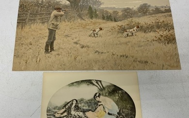 2 Prints- Teasing by Cote & A B Frost Hunter/Dogs