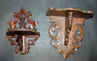 2 carved Black Forest miniature wall shelves