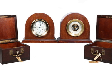 PR OF CASED CHELSEA SHIP'S CLOCK AND BAROMETER, WITH BOXES