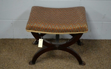 20th C Regency style X-form stool; and a Victorian footstool.
