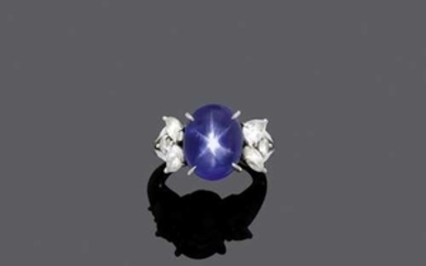 STAR SAPPHIRE AND DIAMOND RING, BY E. MEISTER, ca. 1980.