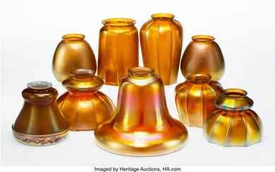 23039: Nine Steuben Gold Aurene Glass Lamp Shades, circ