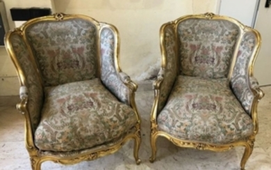Pair of gilt armchairs in Napoleon III style - France - late 19th century