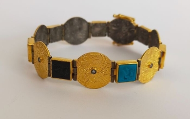 24 kt. Gold, Silver - Bracelet - 4.00 ct Lapis lazuli - Diamonds, Jade, Turquoise