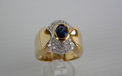 18 kt. Gold - Ring - 0.81 ct Sapphire - Diamond