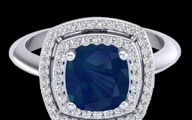 2.52 ctw Sapphire & Micro VS/SI Diamond Pave Ring 18k White Gold