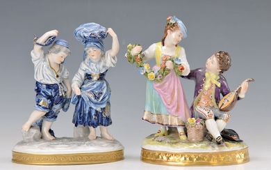 2 porcelain figure groups, Volkstedt, around 1900-10,...