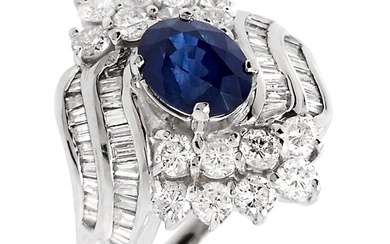 2.71 ctw - 1.41ct Natural Kashmir Sapphire and 1.30ct Natural Diamonds - IGI Report - 900 Platinum - Ring - 1.41 ct Sapphire - Diamonds
