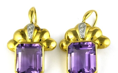 Luxury - 18 kt. Yellow gold - Earrings Amethyst - Diamonds