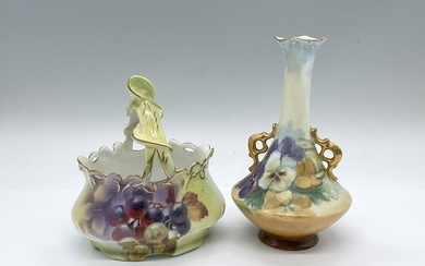 2pc Antique Bavaria Hand Painted Porcelain Vases