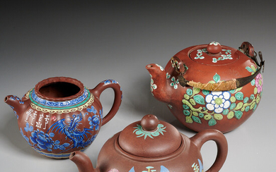 (3) Chinese Yixing enameled teapots