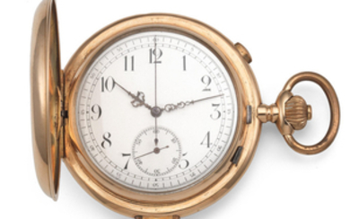 A 14K gold keyless wind quarter repeating chronograph full hunter pocket watch